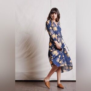 Trovata Birds of Paradis Ainsley Boho Floral Long Sleeve Midi Dress Sz Medium